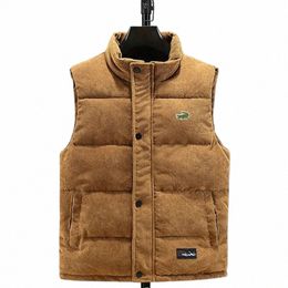 2024 New Vest Jacket Men's Autumn Winter Warm Sleevel Coat Stand Collar Padded Waistcoat Corduroy Work Wear Male Clothes 5XL D7vu#
