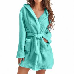 women Hooded Fleece Bathrobe Lightweight Soft h Short Flannel Sleepwear Fleece Hooded Bathrobe h Soft Robe Z3k5#