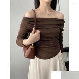 Womens T-Shirt T Shirts Fit Shirt Beige Grey Brown Tops Y Off Shoder Long Sleeve Slim Drop Delivery Apparel Clothing Tees Ot65C