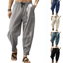 Designer Mens White Casual Cotton Linen Long Pants Summer Drawstring Trousers Leisure Resort Male Thin Oversized Loose Straight Leg Pant M-5XL