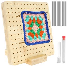 Crafts Crochet Blocking Board with Stainless Steel Rod Pins Bamboo Wooden Blocking Board with 5 Needles and Base 7.7/9.25inch Knitting