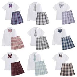 Japansk student Shortlong Sleeve Sexig JK Set School Uniform Clothes Pleated Kirt Girl Seifuku Dress Cosplay Schoolgirl 240315