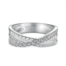 Cluster Rings S925 Silver Cross Women Row Diamond Ring Female Shiny 5A Zircon Advanced Design Luxury Jewellery Girl Gift Banquet