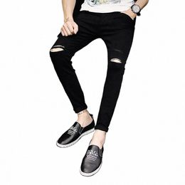 new Arrival Spring Summer Knee Hole Men Cowboy Hip Hop streetwear Black Denim Skinny Jeans Men Clothes For Teenager Pencil Pants A1kV#