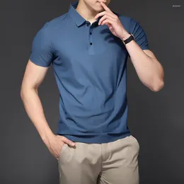 Men's T Shirts Men Solid Color Shirt Stylish Lapel Collar Summer With Design Breathable Fabric Stretchy Fit For Or Business Wear