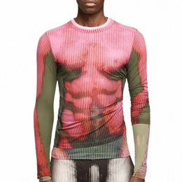 men's New Tight Lg-sleeved Sexy Top Streetwear Men's Stripe-Print O-Neck Stretch T-shirt for Boys Graphic T Shirts h2Yq#