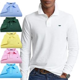 Top Quality 100% Cotton Mens Polo Shirt Long Sleeve T-Shirts Homme Casual Male Tops S-4XL Spring Autumn Embroidery -Design 240311