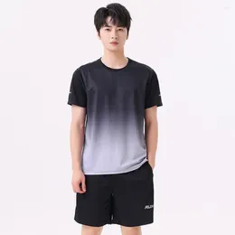 Men's Tracksuits Men Sports Suit Casual Sport Outfit Set With O-neck Short Sleeve Tops Elastic Waistband Wide Leg Shorts Ice Silk