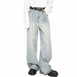 iefb Wed Male Jeans Korean Fi Worn Out Gradient Colour Men's Denim Straight Pants Men Wide Leg Trousers Spring New 9C4502 k9zG#