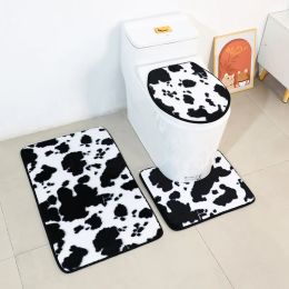 Mats Cow Milk Printed Bathroom Mat 3PCS Set Toilet U Type Antislip Absorbent Foot Mat Toilet Seat Covers Bath Rug Home Decoration