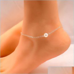 Anklets Beach Pearl Foot Chain Female Simple Fashion Creative Ankle Anklet Bracelet For Women Jewellery Drop Delivery 2022 Dh0Qa Ot4F6