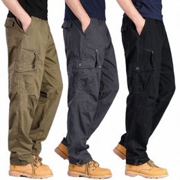 men's Casual Cargo Pants Zipper Multi-Pocket Tactical Military Army Straight Loose Trousers Male Overalls Elastic Waist Pants H5pu#