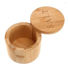 Storage Bottles Salt Box Bamboo With Magnetic Swivel Lid "Salt" Engraved On For Keeping Table