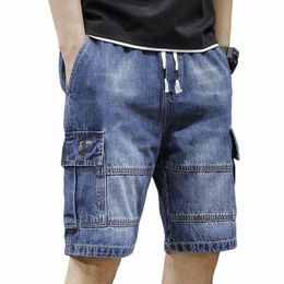 men Denim Jeans Shorts Straight Denim Shorts Multi-pocket Jeans Good Quality Men Loose Casual Short Jeans Knee Length c7I6#