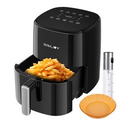 RAMJOY Fryer Quarts (approximately 3.8 Liters) Suitable for 1-2 People, 8-in-1 Function, Frying, Grilling, Preheating, Milkshake, Digital Small Non Stick