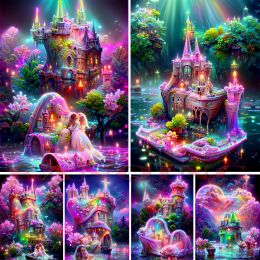 Stitch 5D Diy Diamond Mosaic Luminous Castle Landscape Full Diamond Painting Fairy Tale House Cross stitch Puzzle Diamond Embroidery