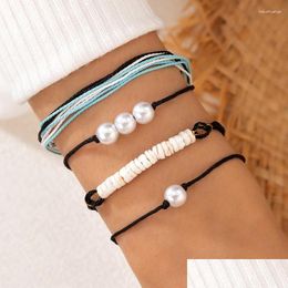 Charm Bracelets 4Pcs/Set Ethnic Style Pearl Rope Set For Women Gothic Geometric Soft Clay Bangles 2024 Girls Jewellery 10152 Drop Delive Otcqr