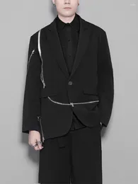 Men's Suits 2024 Autumn Original Dark Hong Kong Style American Zipper Splicing Design Suit Jacket For Men