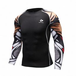 mens Compri Lg Sleeve Breathable Quick Dry T Shirts Bodybuilding Weight Lifting Base Layer Fitn Tight Tops T-shirt s3lw#