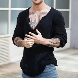 Men's Sweaters Men V-Neck Streetwear Solid Basic Tops Casual Loose Male Spring Autumn Pullovers Simplicity Slim Fit Long Sleeve Thin Sweater