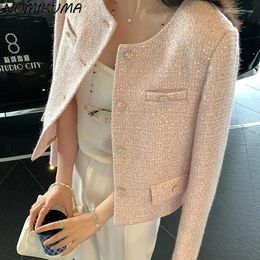 Women's Jackets Nomikuma Sequin Elegant Short Jacket Fashion Tweed Causal Pink Round Neck Top For Women Cardigan Outwear 2024