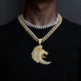 Iced Out Lion Elephant Animal Pendant Necklace With Smooth Cuban Link Chain Exquisite Stylish Hip Hop Jewellery For Men and Women 240315