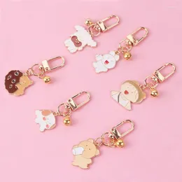 Keychains Tiny Puppy Dog Bear Keychain With Bell Accessories Cute Pendant Little Girl Backpack Luggage Trinket Key Chain Jewelry