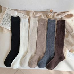 Women Socks Winter Thick Warm Long for Knee Wool Cashmere Stocking Japanese Fashion Thermal Sock Solid Colour 2024