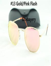 5 Pcs High Quality Fashion Hexagonal Metal Sunglasses For Mens Womens Irregular Sun Glasses Gold Black 51mm Glass Lens With BoxCa6864858