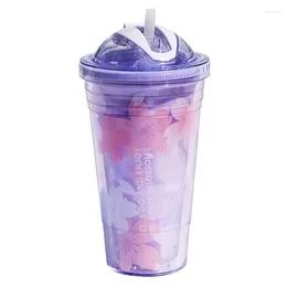 Mugs Creative Plastic Water Cup Tumbler With Lid And Straw Insulated Double Wall Reusable Leakproof Travel