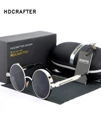 HDCRAFTER Vintage Round Metal Steampunk Sunglasses Polarised Brand Designer Retro Steam Punk Sun Glasses for Men9964469