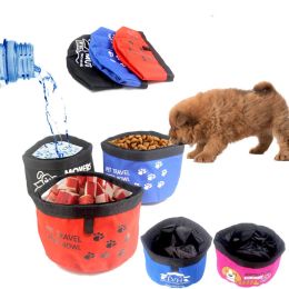 Feeding Foldable Dog Water Bowl Travel Bowl 15 cm Drinking Bowl on the Go Travel Waterproof Oxford Fabric Cloth Pet Training Treat Bag