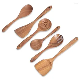 Chopsticks Retail 6Pcs Wooden Spurtles Set Natural Teak Kitchen Utensils Tools Nonstick Cooking For Stirring Serving