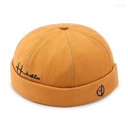 Berets Fashion Men Cotton Docker Cap Skullcap Retro Brimless Hip Hop Hats Multipurpos Portable Letter Print Adjustable Soft Top