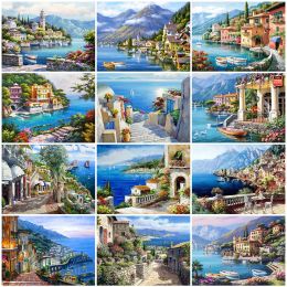 Stitch Evershine 5D DIY Diamond Painting Town Craft Kit Diamond Embroidery Seaside Landscape Mosaic House Handmade Gift Wall Decoration