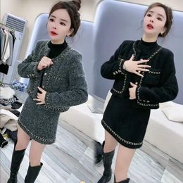 Two Piece Dress Elegant Fragrant Style Suit Jacket Skirt Women's Fall/Winter 2024 French Retro Fashion Wool Short Coat Top Two-piece Set