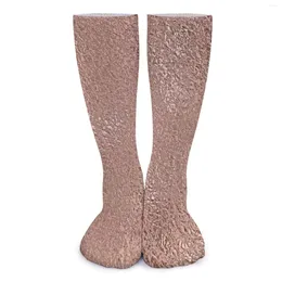 Women Socks Faux Metallic Stockings Rose Gold Glitter Metal Print Design Retro Autumn Anti Bacterial Cycling Warm