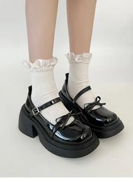 Dress Shoes White Round Toe Japanese Block Heel Platform Small Leather Women's Spring 2024 Versatile Vintage Shallow Mary Jane