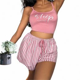 sexy Summer Women Pajamas Set Camisole Sleepwear Cott Home Clothes Tops And Shorts Cute Soft Sleevel Nightwear For Female 70Js#