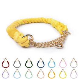 Collars Pet Dog Collar Metal P Chain Martingale Collars Dog Necklace Braided Cotton Strong&Durable Pet Collars for Small Medium Dogs