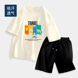 Men's Tracksuits 2024 Summer Cotton Set Sports Breathable Sweat Wicking T-shirts Shorts 2-piece High Street Harajuku Clothing