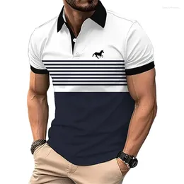 Men's Polos Funny Stripe Printed Polo T Shirt For Men Fashion Lapel Button Blouse Hip Hop Trend Streetwear Summer Short Sleeve Tops