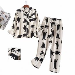 cott Cardigan Tops with Lg Trouser Pajamas Sleepwear Sets for Autumn and Winter Carto Printed Lg Sleeve Pijamas Men w8Wl#