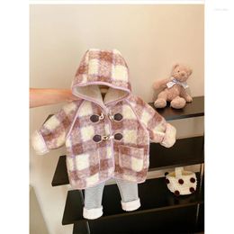 Jackets Girls' 2024 Autumn And Winter Children Toddler Baby Western Style Woollen Coat Thickened Plaid Fashion