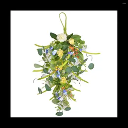 Decorative Flowers Teardrop Hanging Wall Decor Artificial Spring Summer Front Door Flower Roses And Eucalyptus