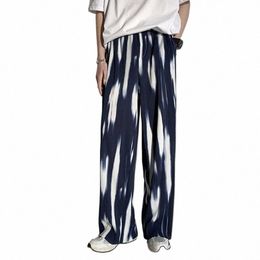 iefb Tie Dyed Ice Silk Wide Leg Pants Casual Straight Leg Sports 2023 Male Trousers Loose Ctrast Colour Korean Fi 9A8007 47m9#