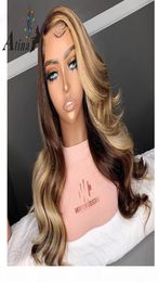 Brown Honey Blonde Highlight Wig 13x6 Lace Front Human Hair Wigs Body Wave Atina Full 360 Lace Frontal Wig Remy Hd Closure7015496