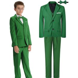 Green Suit for Kids Boys St Patricks Day Outfit Set Easter Wedding Formal Gentleman Clothing Ring Bearer Perform Tuxedo 4PCS 240312