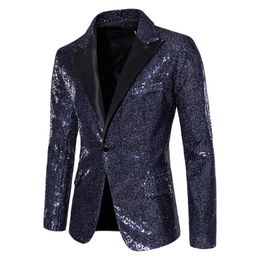 Mens Shiny Suit Sequin Blazers Fashion Tuxedo Party Prom One Button Suit Jacket Lapel Casual Coats Harajuku Mens Suit Jacket 240315