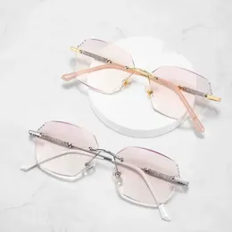 Sunglasses Fashion Diamond Cut Reading Glasses Retro Women Men Rimless Eyewear Anti Blue Light Unisex Gradient Blocking Eyeglasses